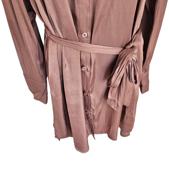 LBLC The Label Taylor Dress Satin Soft Mauve T-Shirt Wrap Dress Sz L - Picture 6 of 14